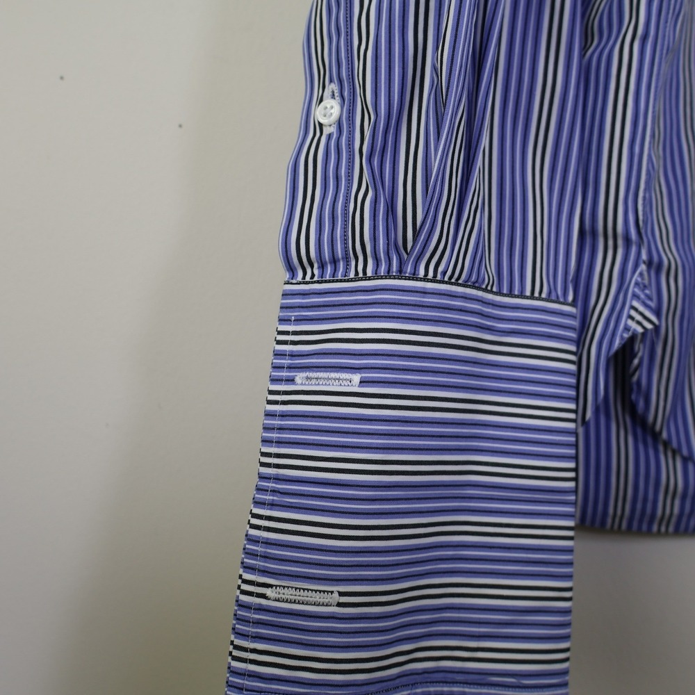 Ralph Lauren Purple Label Mens 17.5 Blue Striped Dress Shirt Italy French Cuff‎ - Picture 6 of 12